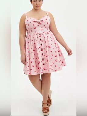 Torrid Mini Poplin Sexy Tie-Front Skater Rockabilly Dress Watermelon Love 2/2XL